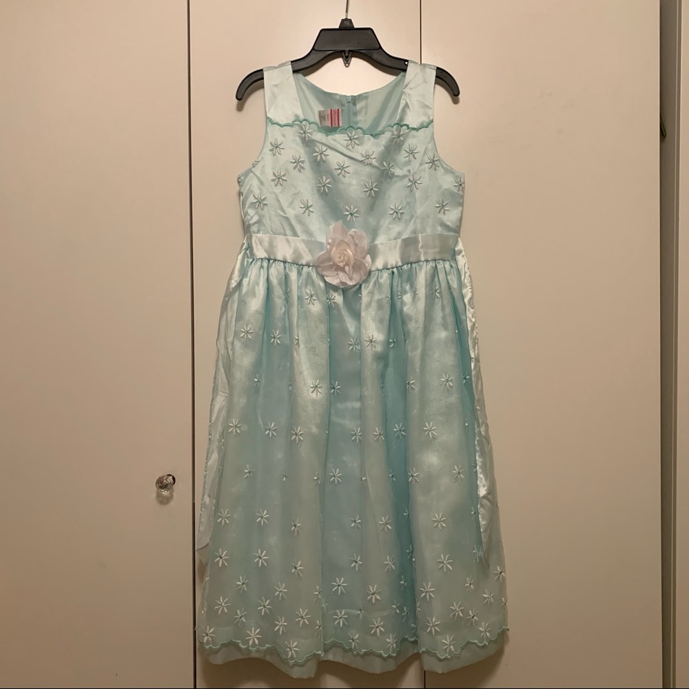 Rosenau Formal Blue Embroidered Floral Overlay Sleeveless A-Line Occasion Dress